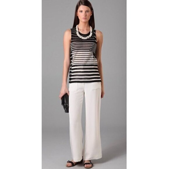3.1 Phillip Lim Tank M Asymmetrical Striped Tie Back Wool Luxury Sheer